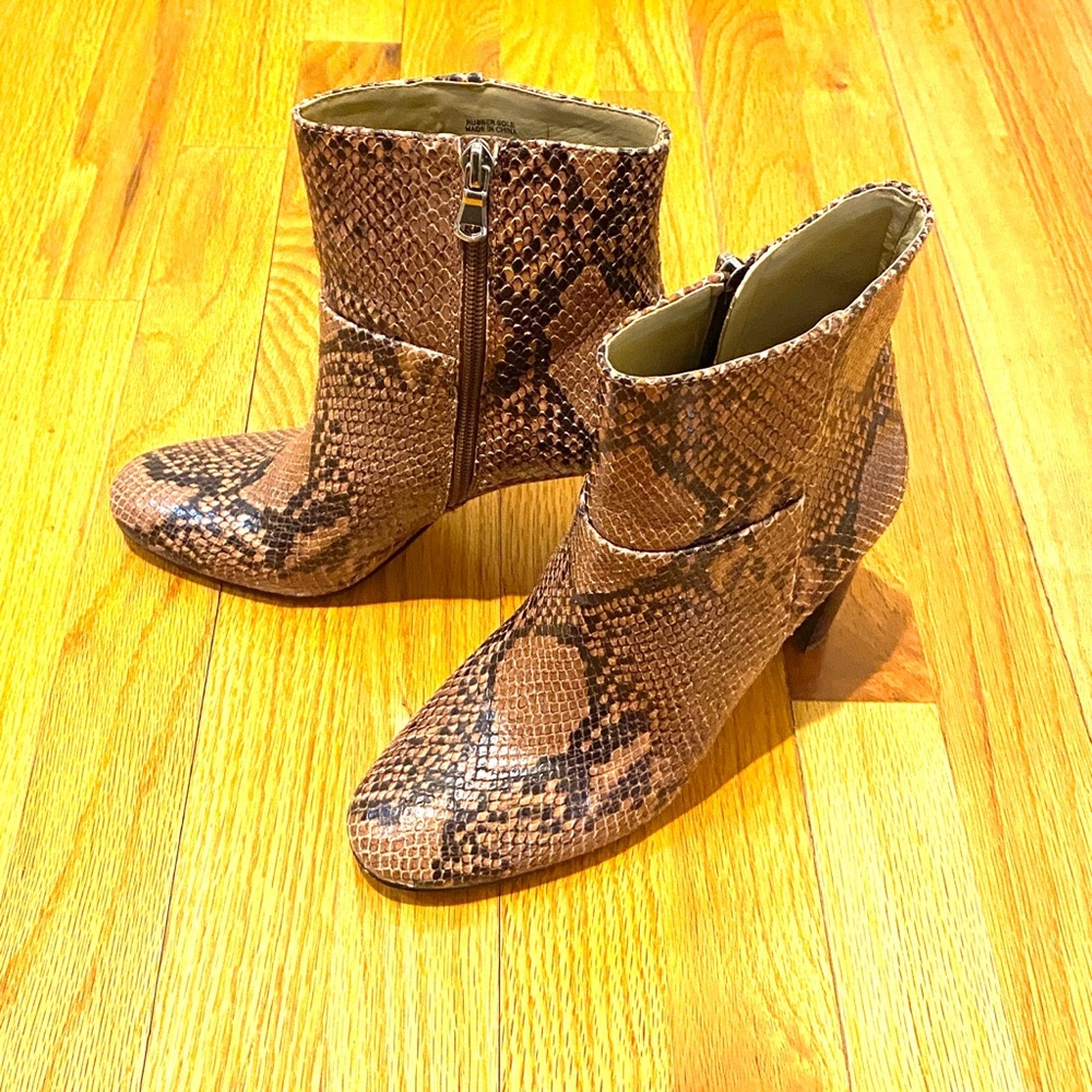 Ann Taylor snakeskin boots.